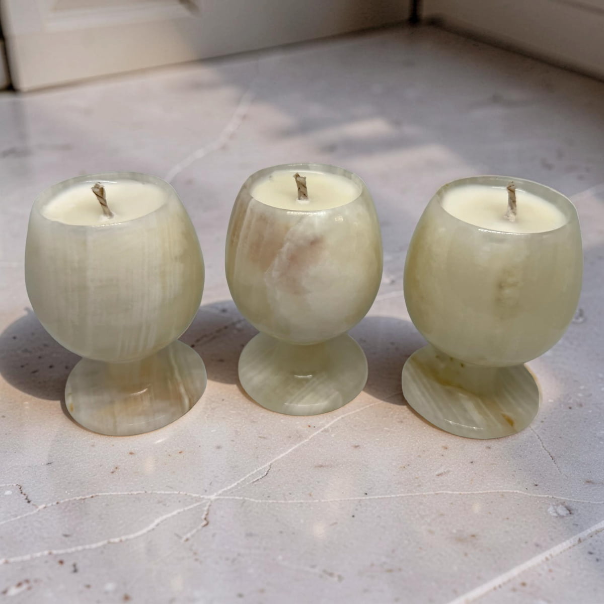 Repurposed Mini Onyx Goblet Candles - Soft Sandalwood